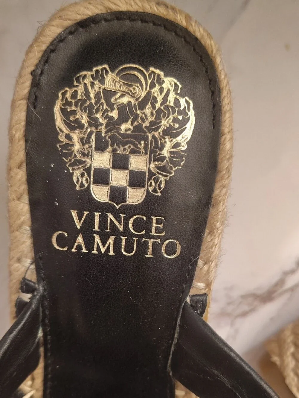 Vince Camuto Black Suede And LeatherBraided Espadrille Wedge Slides